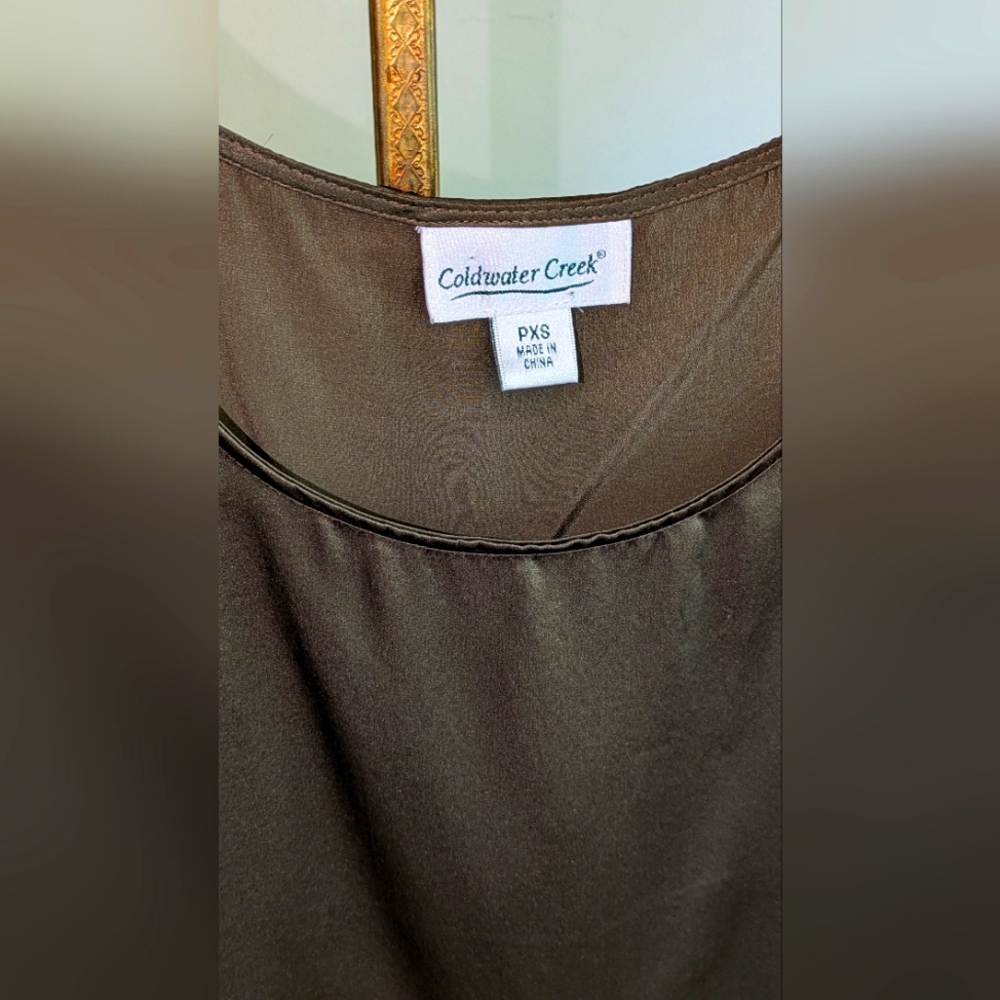 100% Silk Olive Sleeveless Tank Coldwater Creek Petite - Picture 3 of 12